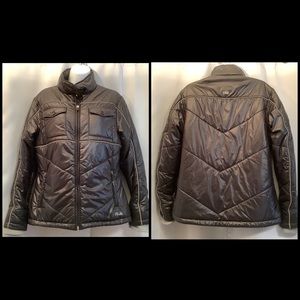 FILA Jacket Women’s Large Ski Puffer Glossy Black Grey Piping